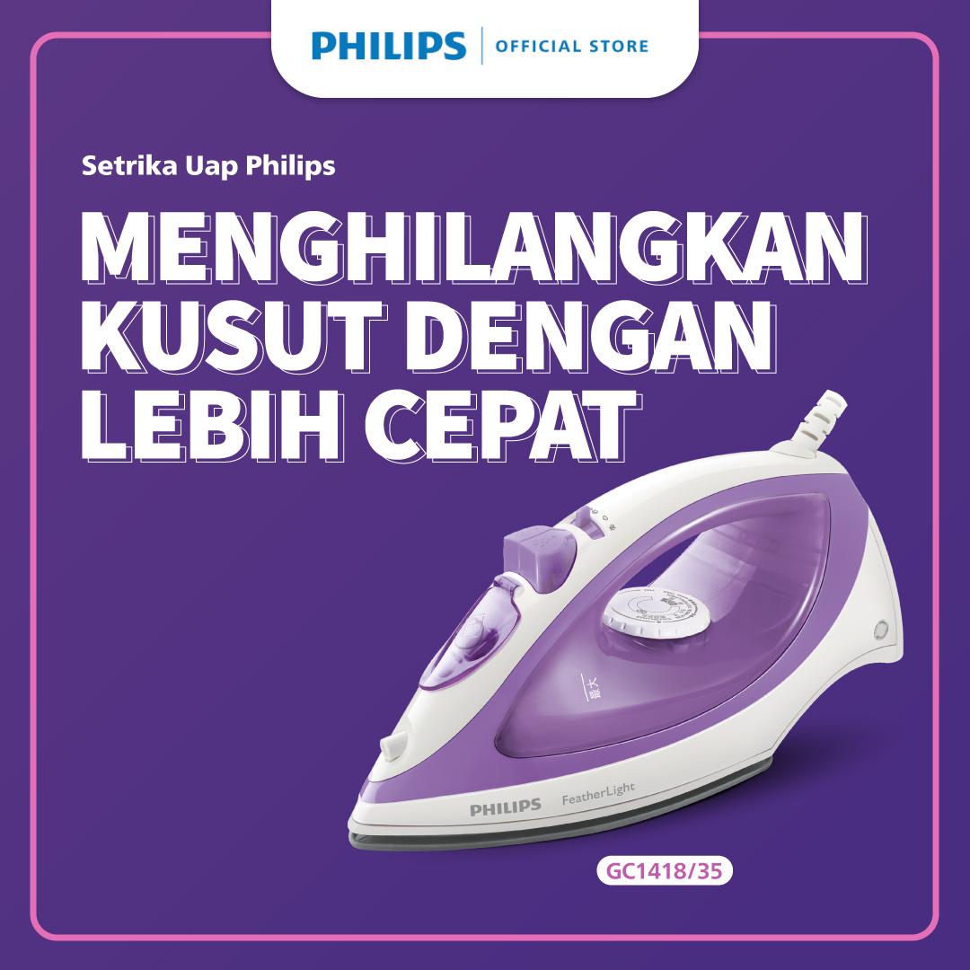[EKSTRA DISKON 25K] Philips Setrika Uap GC1418/35 Ungu - Setrika Uap Optimal Tapak Non-Stick Setr...