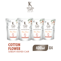 [Paket Isi 4] K NATURAL WHITE Sabun Mandi Cair Cotton Flower Pouch 420ml