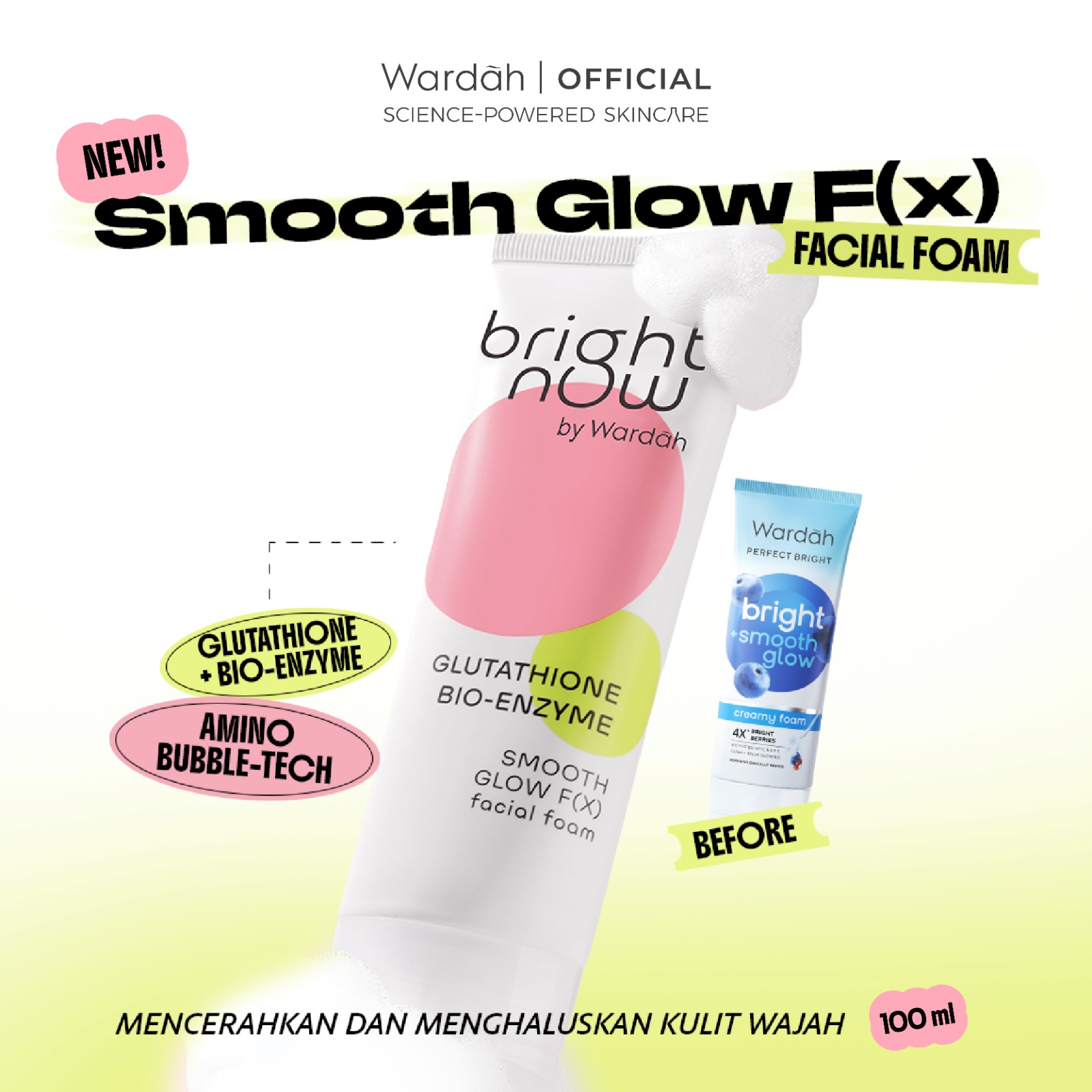 NEW! Wardah Perfect Bright Now Glutathione Bio-Enzyme Smooth Glow F(X) Facial Foam - Facial Wash...