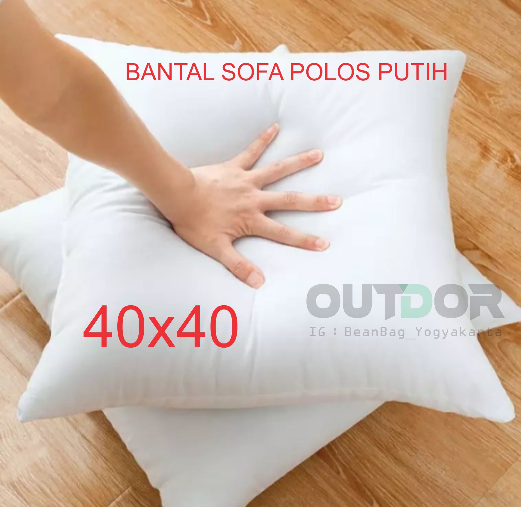Bantal Sofa Polos Putih ukuran 40x40 isi silicon Grade A