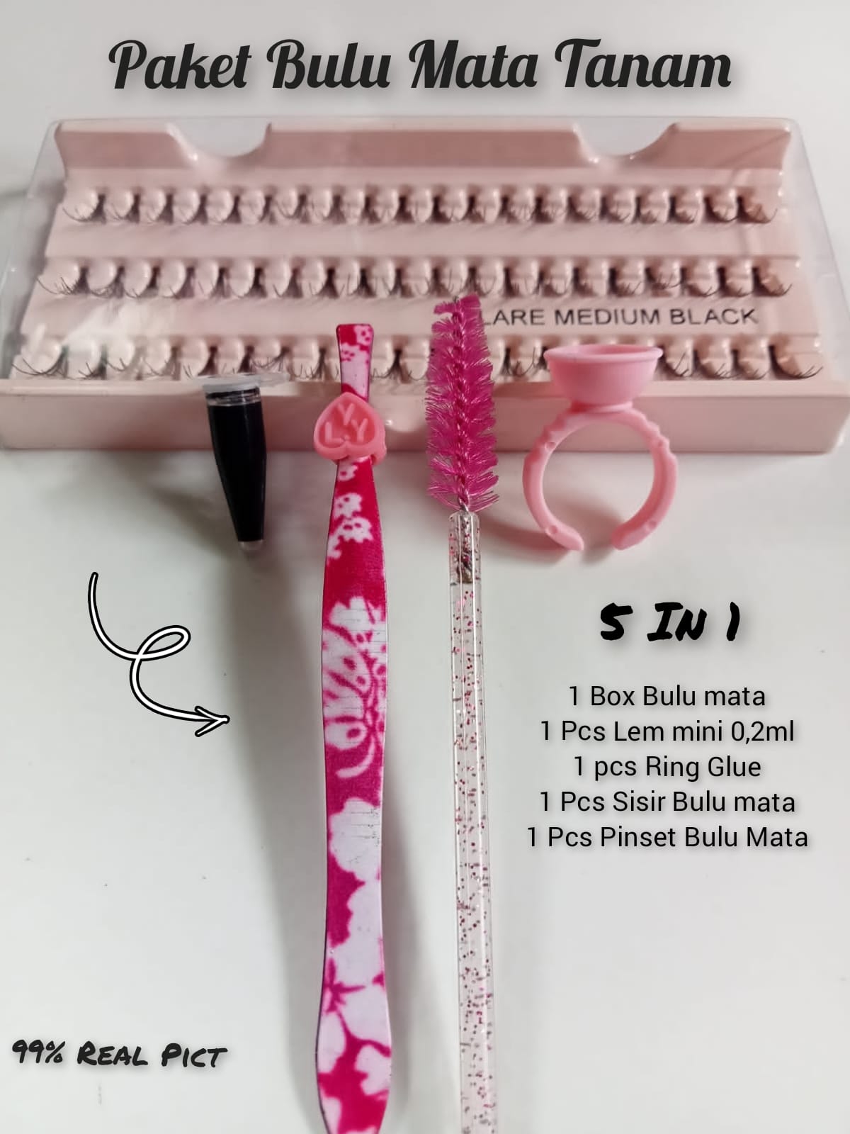 PAKET BULU MATA FLARE EYELASH EXTENSION 5 IN 1 (LEM 02 Ml TAHAN LAMA)