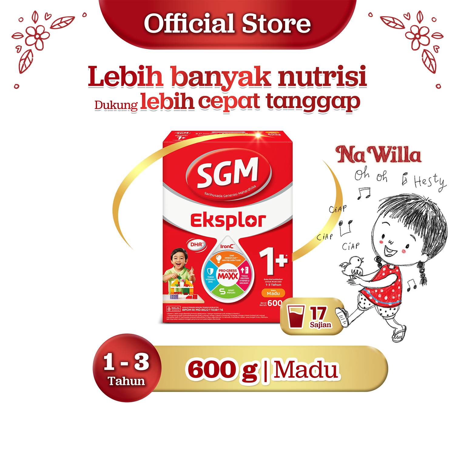 SGM Eksplor 1+ dengan IronC Susu Pertumbuhan Rasa Madu 600gr - Untuk Usia 1-3 Tahun