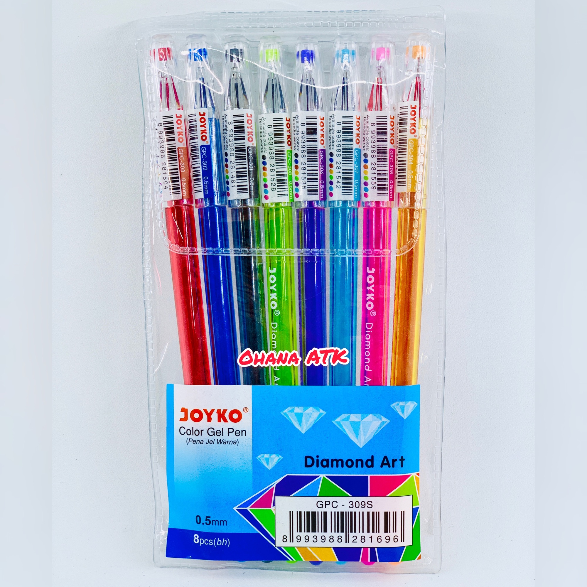 Pulpen Gel Joyko Diamond Art 8 Warna / 1 Set Pulpen Warna Joyko