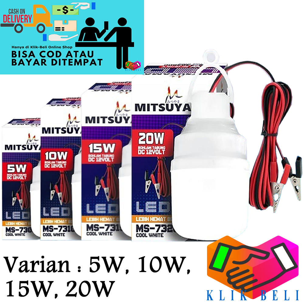 Klik-Beli Lampu Bohlam Tabung Aki DC 12V Jepit Baterai LED Kapsul Mitsuyama Model Capsule Putih Panjang Kabel 15 Meter