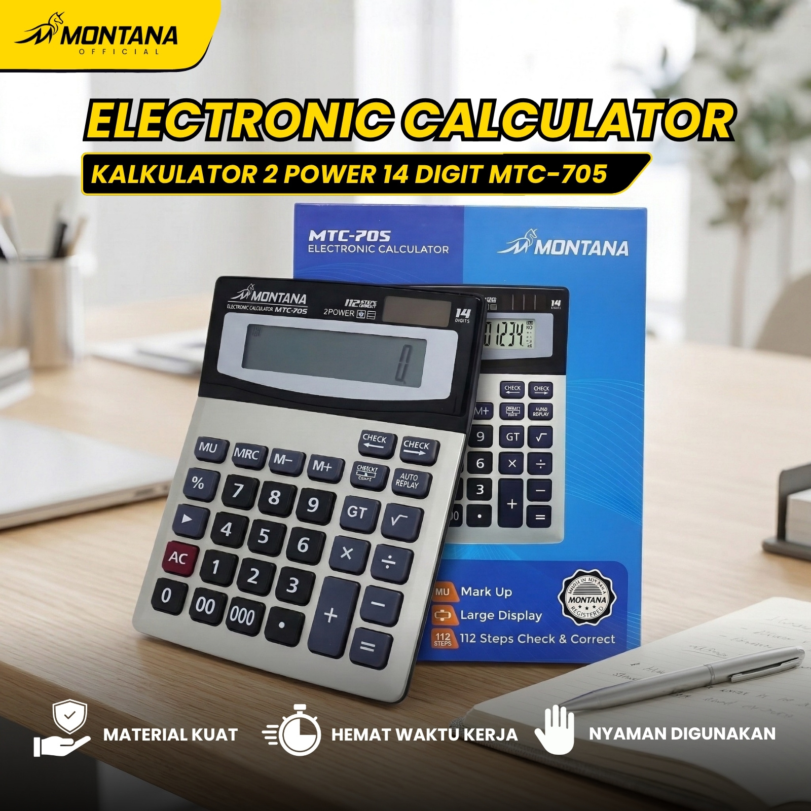MONTANA Kalkulator 2 Power 14 Digit Electronic Calculator Large Display MTC-705