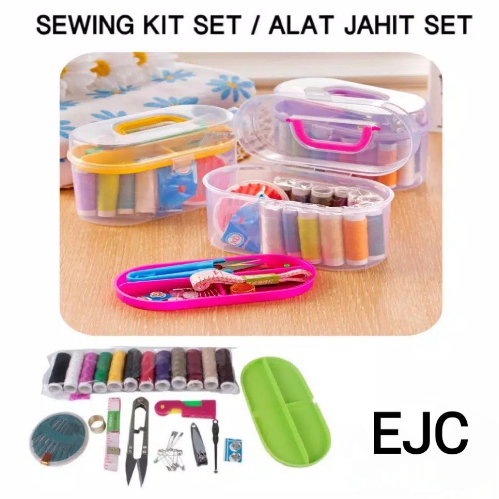 ESA Set Alat Jahit Peralatan MINI Menjahit Benang Jarum Gunting 8 Warna Benang