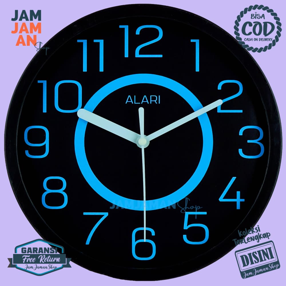 Jam Dinding Quartz Hiasan Kamar Minimalis BestSeller Alari AL1181 Unik Blue Original