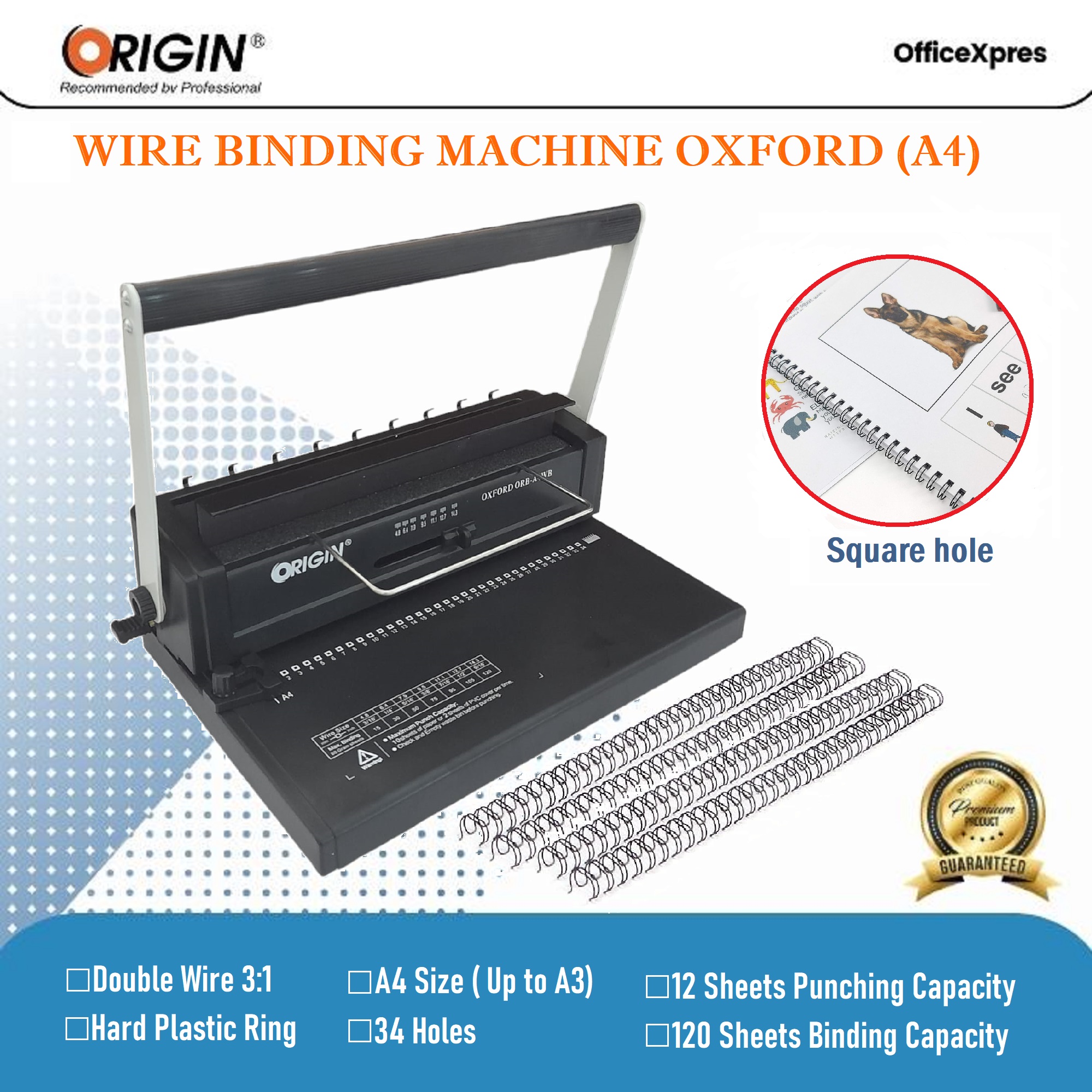 Mesin Jilid Spiral Kawat A4 3:1 / Mesin Binding Kawat ORIGIN Oxford 2in1 Desain / Wire Binding Machine A4 OXFORD / Wire Comb Binder