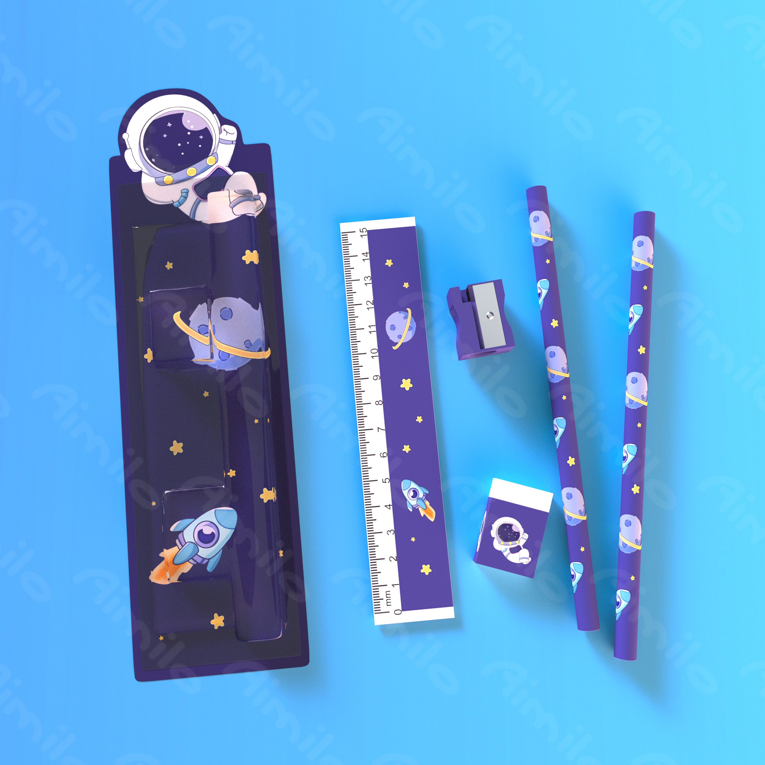 [READY] Aimilo 5in1 Pensil Set Alat Tulis Anak Lucu Dan Penghapus Untuk Tempat Pensil Buku Tulis Sekolah