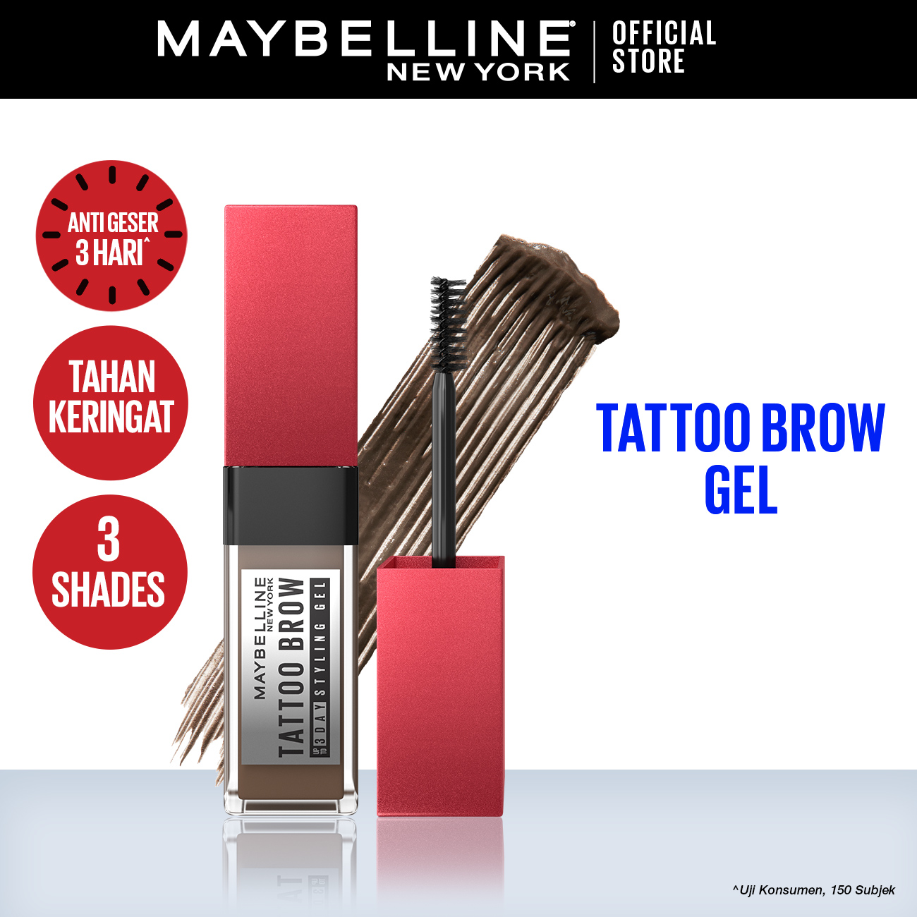MAYBELLINE OFFICIAL Tattoo Brow 3 Day Styling Gel Brown - Browcara Eye Makeup Cokelat Brow Tint W...