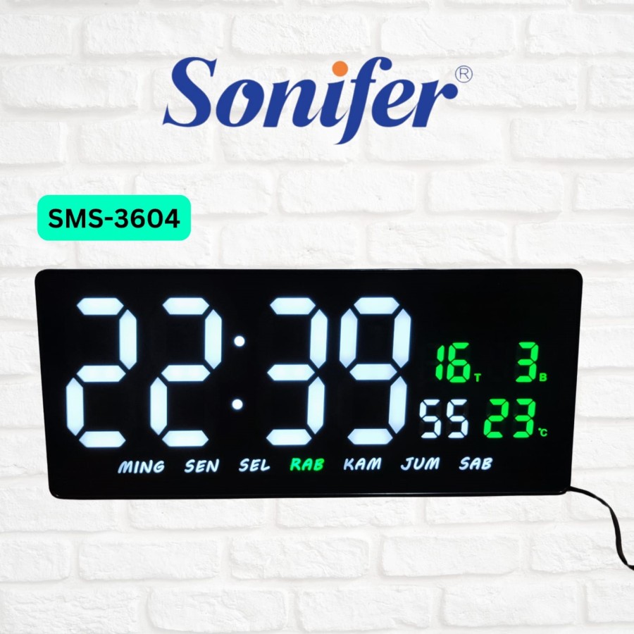 SONIFER Jam Dinding Digital LED PUTIH 36 x 16 cm SMS 3604
