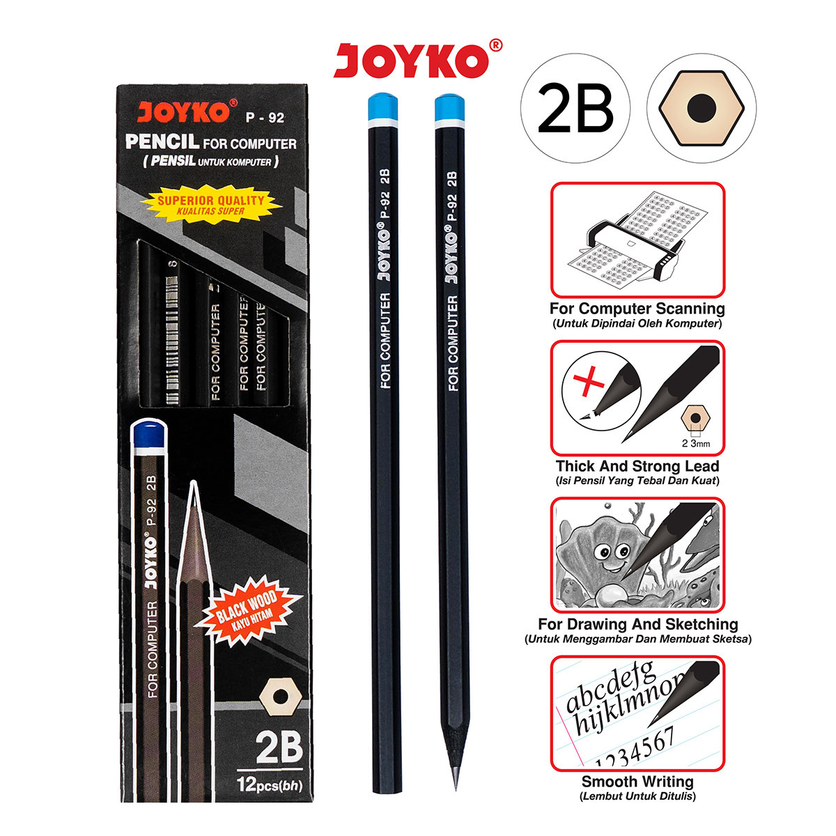 Pencil Pensil Joyko P-92 2B 1 BOX 12 PCS