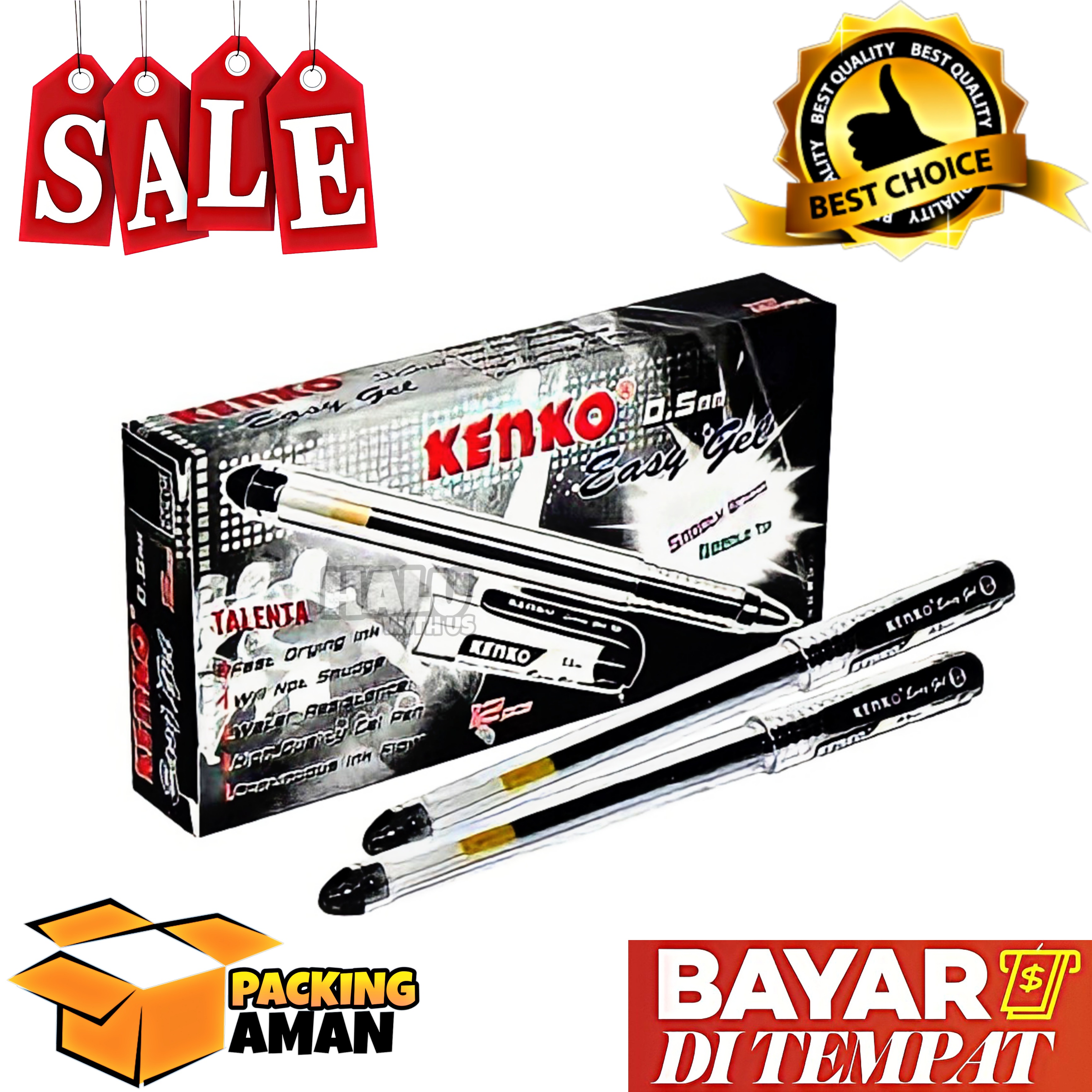 (BISA COD) PROMO 12 Pcs Pulpen / Pena / Pen / Bolpen Kenko Easy Gel 0.5mm Hitam