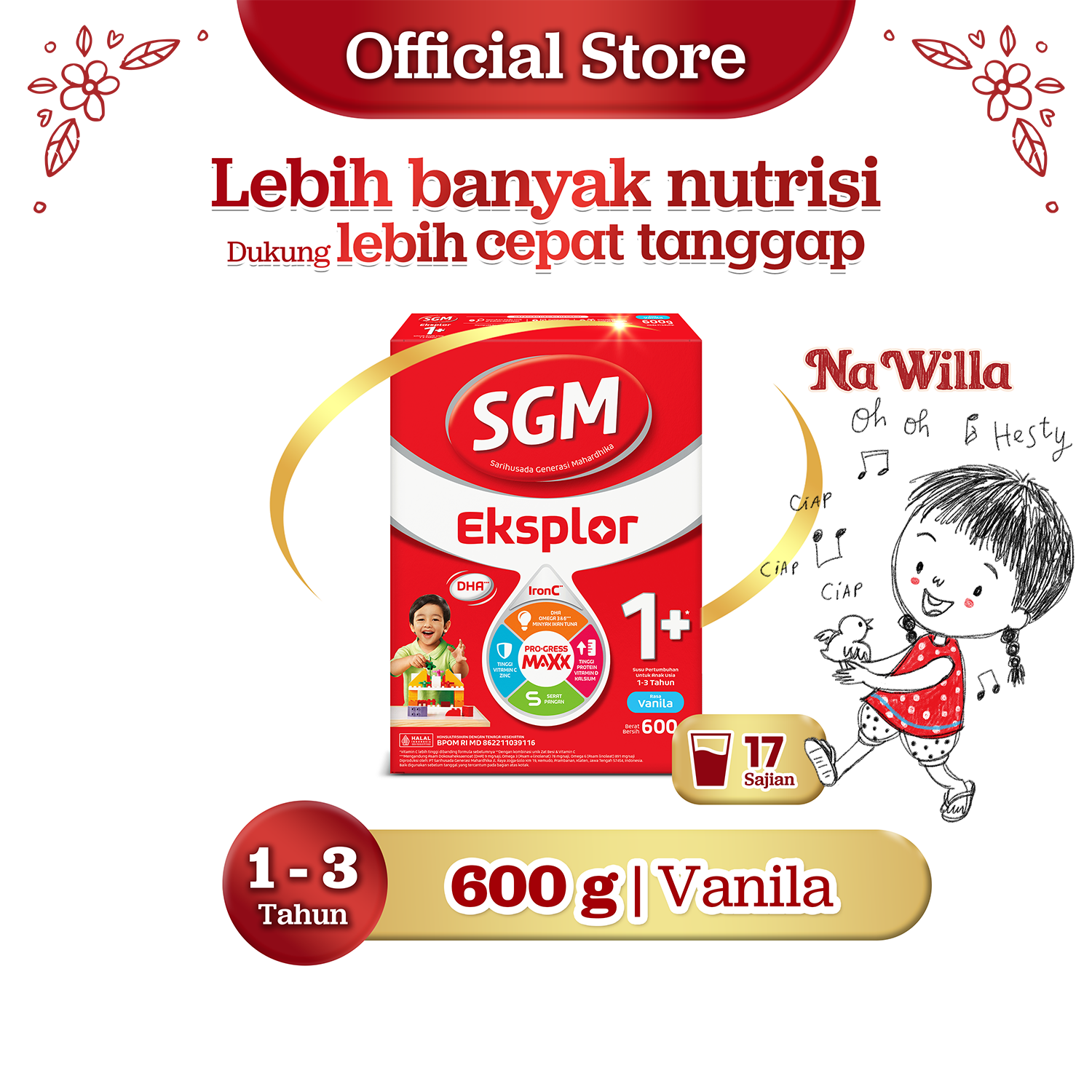 SGM Eksplor 1+ dengan IronC Susu Pertumbuhan Rasa Vanilla 600gr - Untuk Usia 1-3 Tahun