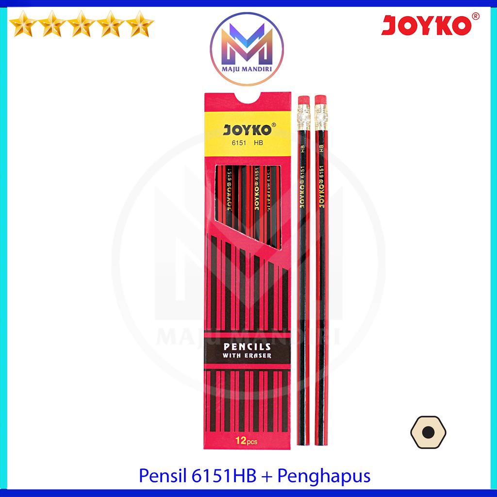 Pensil Kayu Joyko 6151 HB + Penghapus / Wood Pencil 6151HB Erasable 1 Pak isi 12 pcs Grosir Murah