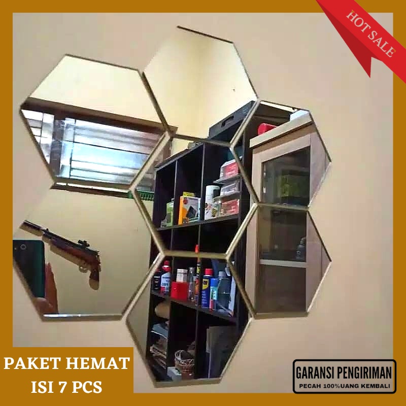 Cermin tempel Aesthetic (ISI 7 PCS ukuran16x14cm) Cermin Hexagonal Cermin Aesthetic Cermin Dinding