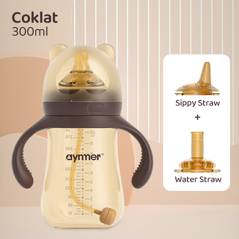 Aynmer 3 IN 1 Botol Susu Bayi Anak-anak Sippy Cup Tahan panas Botol Bayi Dengan Sedotan 300ML