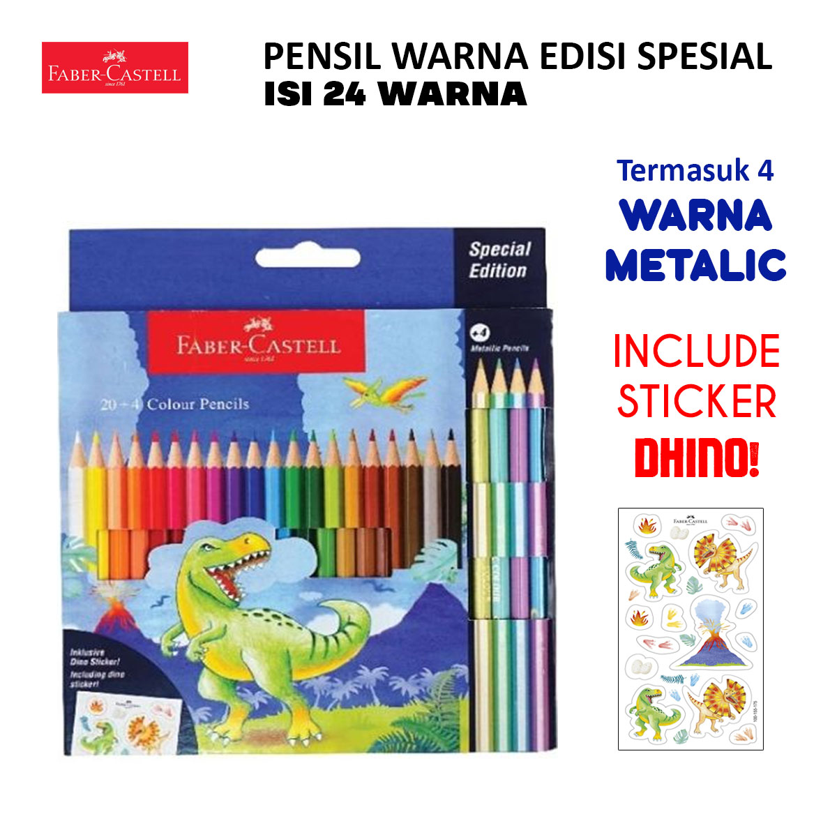 Faber Castell Pensil Warna Pastel Metalic Colour Pencils Panjang 12 / 24 Pensil Warna Faber Castell Unicorn Warna Pastel Dhino Warna Metalik Edisi Spesial Pensil Warna Panjang Pinsil Warna Color Pencil Peralatan Menggambar Mewarnai Perlengkapan Sekolah