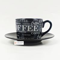 Cangkir Keramik Teh Kopi Set Motif Black And White - 2 Pc