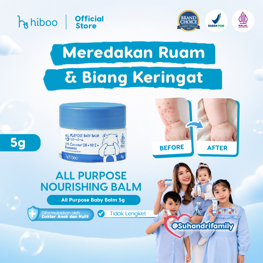 [HIBOO X SUHANDRI FAMILY] hiboo All Purpose Baby Balm 5g Travel Size with 10% Coconut Oil Vit E Beeswax - Natural Nourishing Calming Moisturizer - Balsem Salep Anak Bayi Ruam Popok Skincare A22