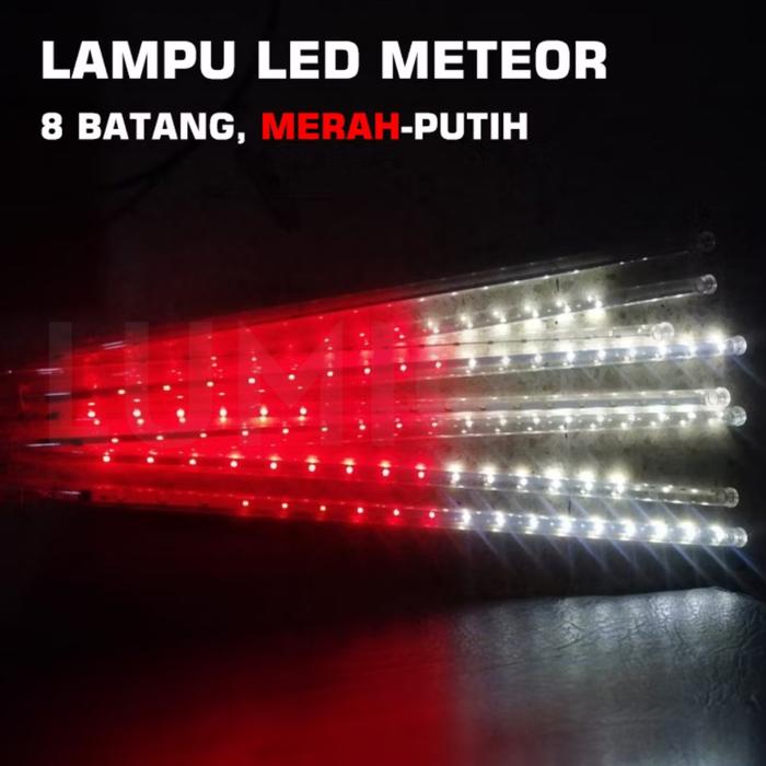 LAMPU LED HUJAN METEOR 10 BATANG 50 CM WARNA WARNI MERAH PUTIH CAFE CAHAYA NAIK TURUN LEBARAN