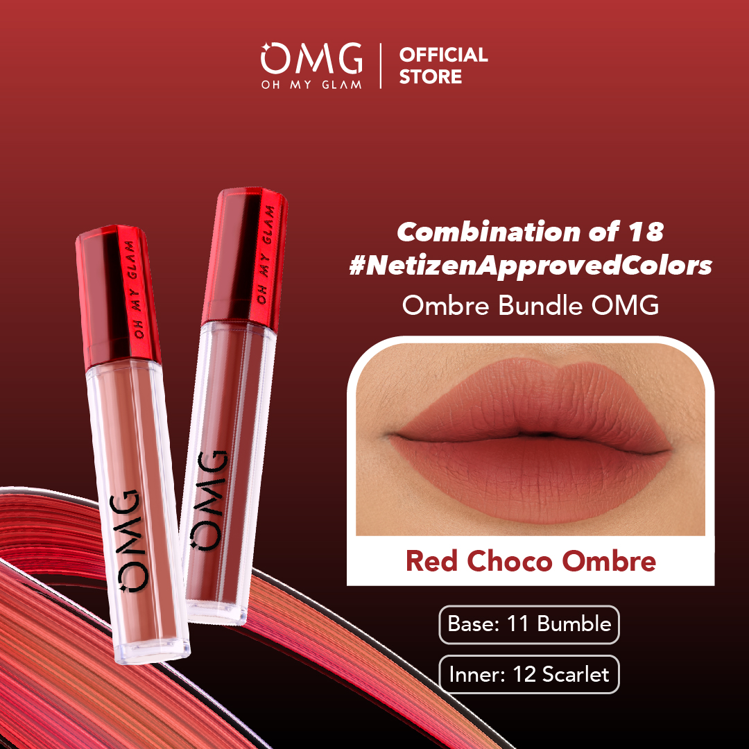 OMG OH MY GLAM Mattelast Lip Cream Red Choco Bliss Ombre - 11 Bumble & 12 Scarlet (Lip Cream Matt...