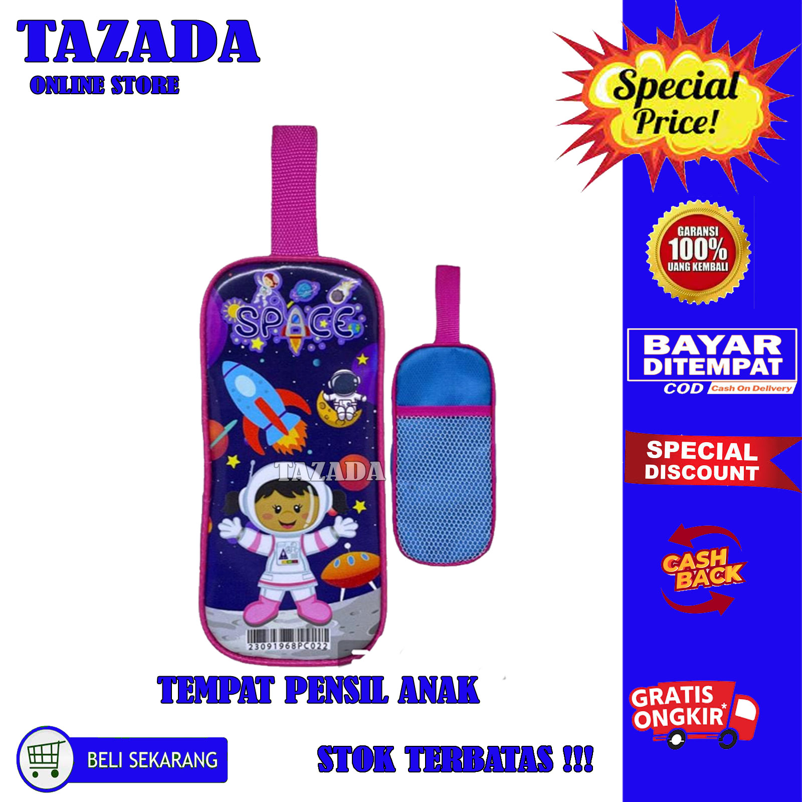 Tempat Pensil Anak Dengan Kantong Jaring Tema ASTRONOT