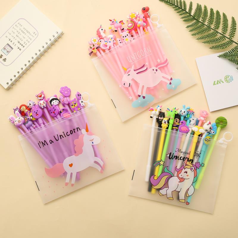BW-A15 Pulpen Gel Karakter Lucu Set Isi 20PCS Pena FREE Zipper Pouch Tempat Pensil Transparan Murah