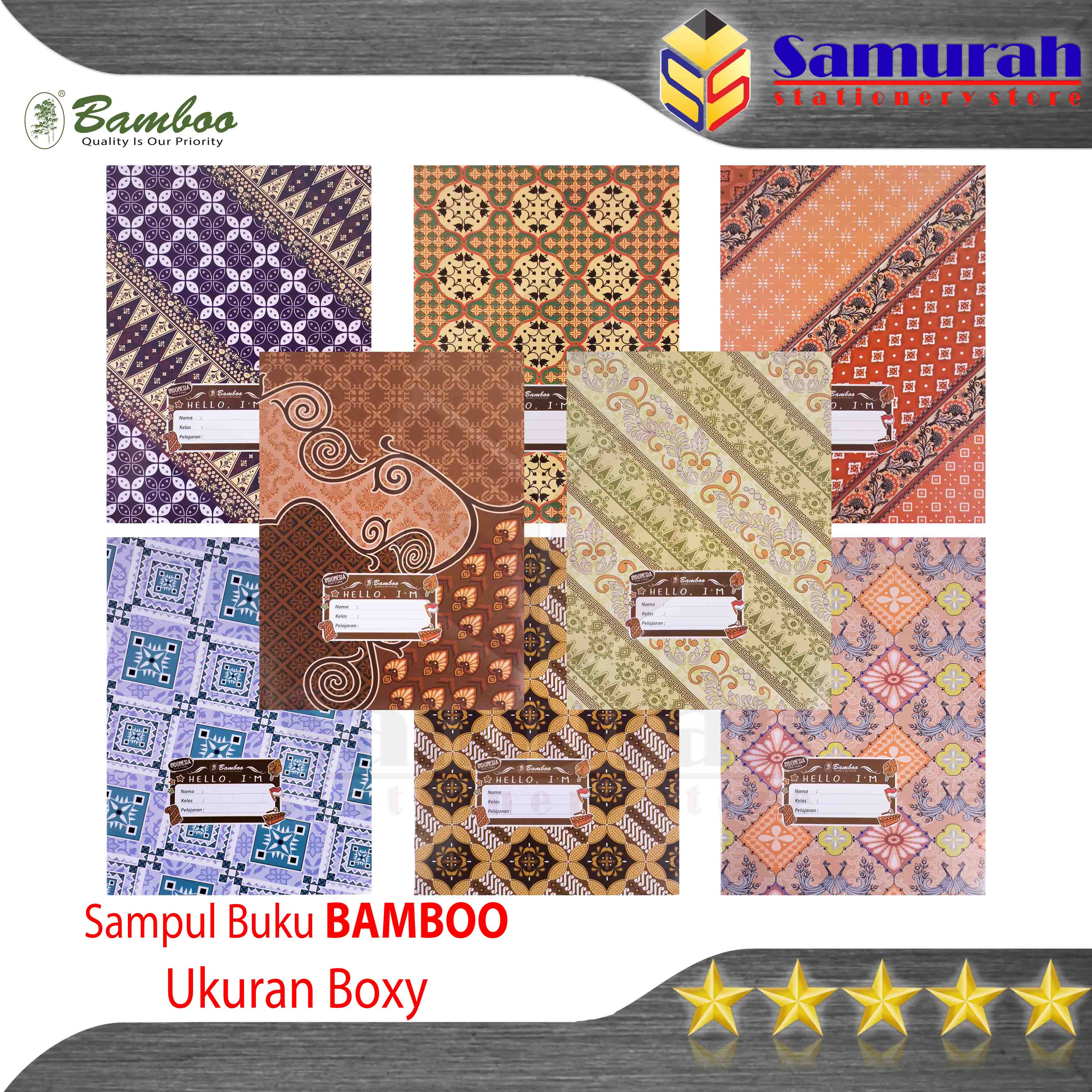 Sampul Kertas Buku Tulis Bamboo Boxy / Book Cover Art Paper Motif Batik Premium B5 Campus isi 20 - 80 gsm