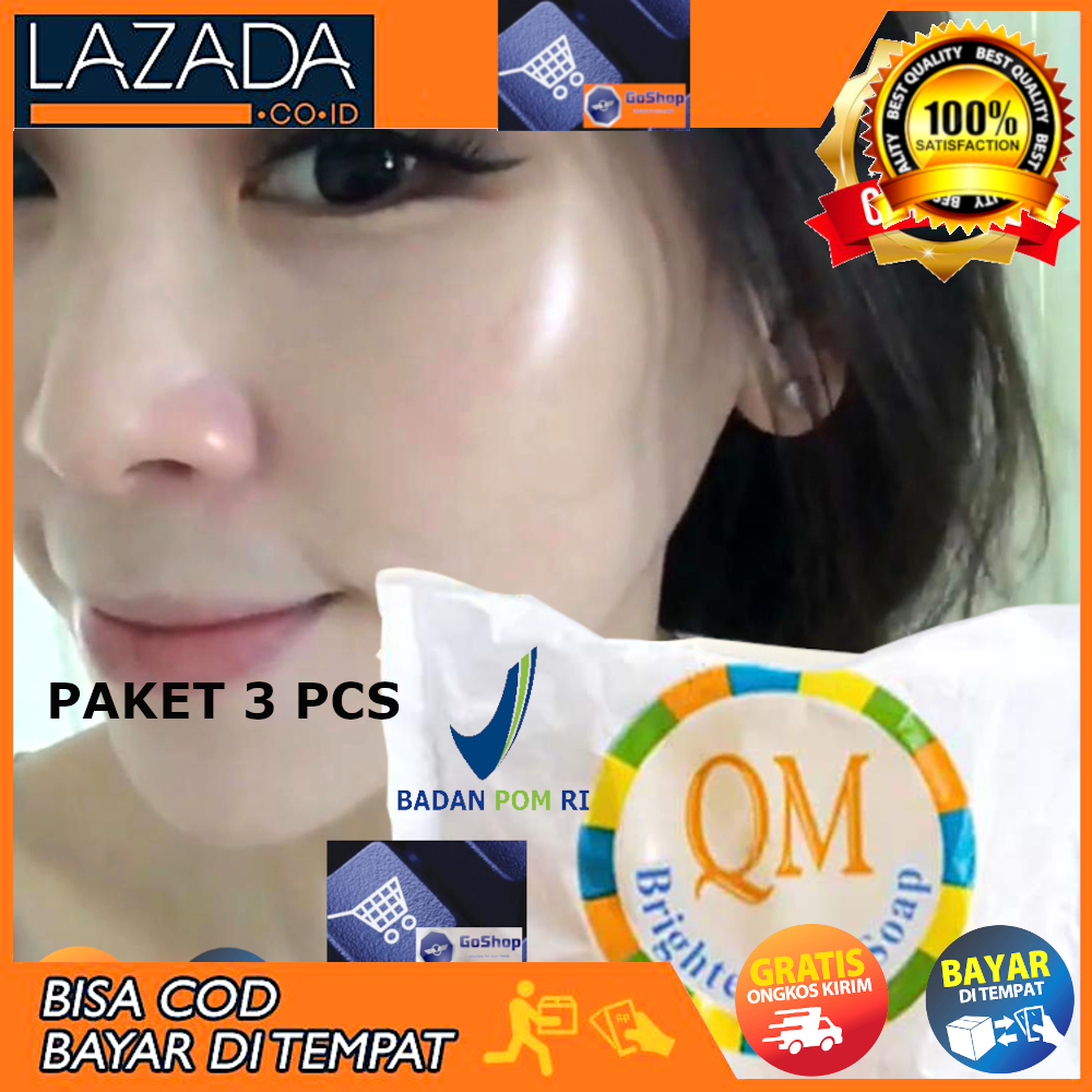 COD - 3 PCS GoShop Sabun QM Glowing Brightening Soap Memutihkan Wajah With Arbutin BPOM - 60 gram