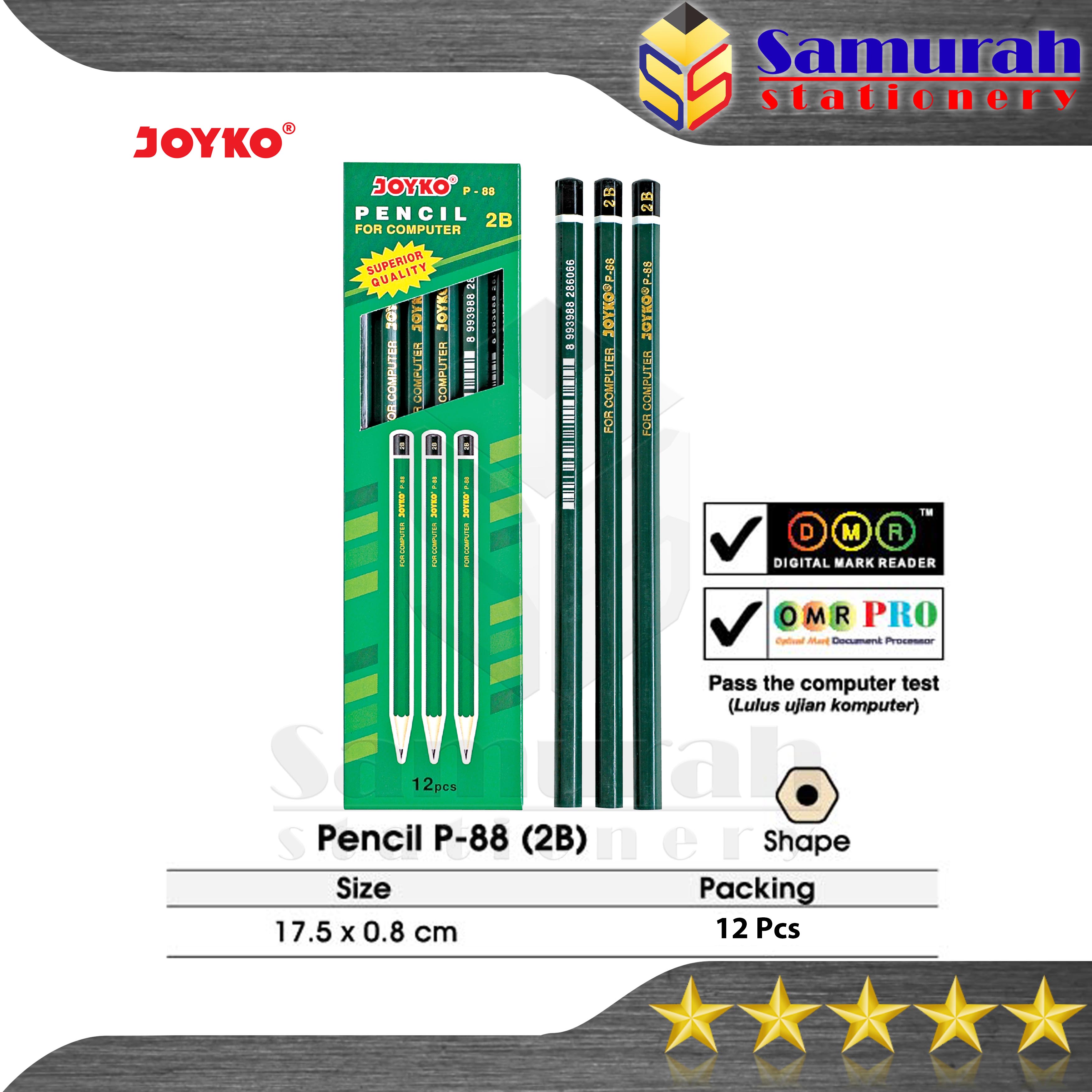 Pensil Kayu Joyko Hijau 2B P88 / P 88ER Erasable ( Pensil + Penghapus ) / Pensil Raut Trifelo TF 6161 / P 88 ER / Wooden Pencil TF-6161 / P-88ER Jual Pak