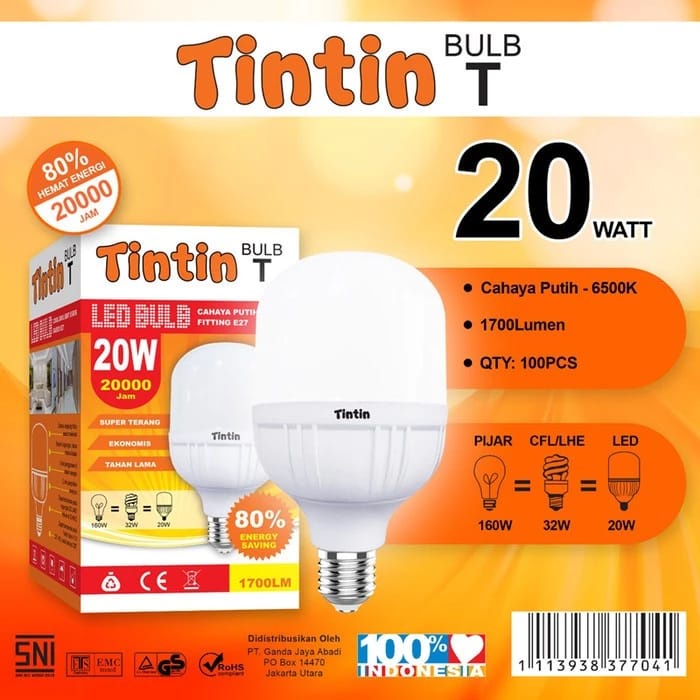 Bohlam Lampu LED TIntin 20 watt tintin 20w tin tin 20 watt tin tin 20w LED murah LED Capsule Kapsul MURAH