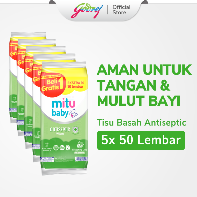 [Paket isi 5] Mitu B1G1 Wet Wipes Antiseptic 50s - Tissue Basah Tisu ...