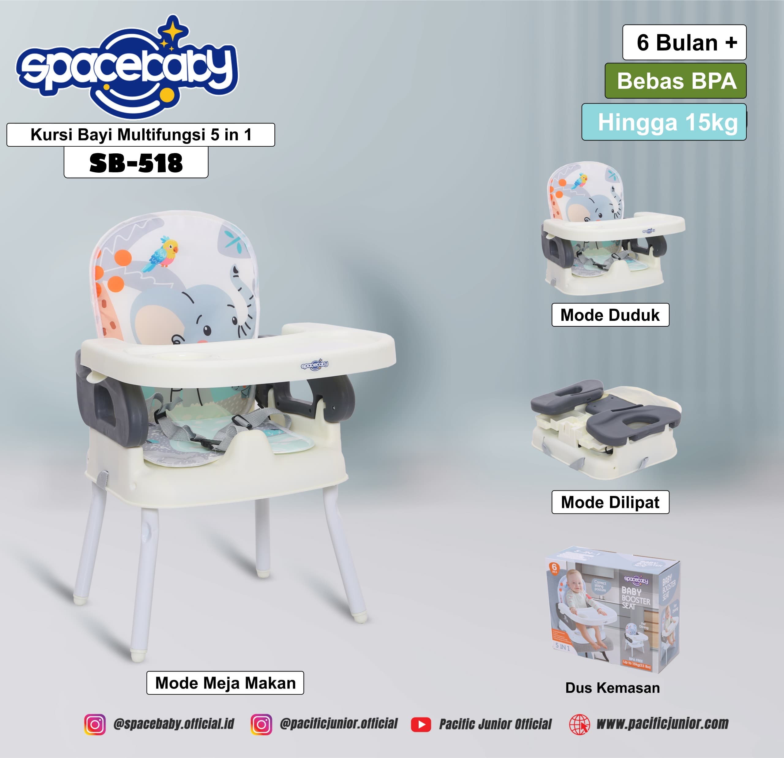 Space Baby SB 518 Booster Seat Chair Kursi Makan Bayi // FOLDING BOOSTER SEAT SB-536 (5 IN 1) SPACEBABY // FOLDING BOOSTER SEAT SB-538 KURSI ANAK