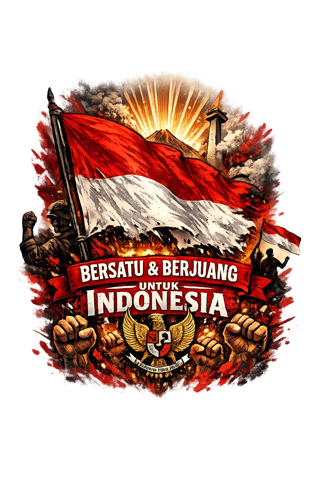Sablon DTF tinggal Setrika Spesial Kemerdekaan Indonesia Bersatu dan Berjuang