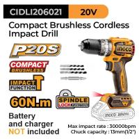 Compact Brushless Cordless Impact Drill INGCO CIDLI206021 Unit Only