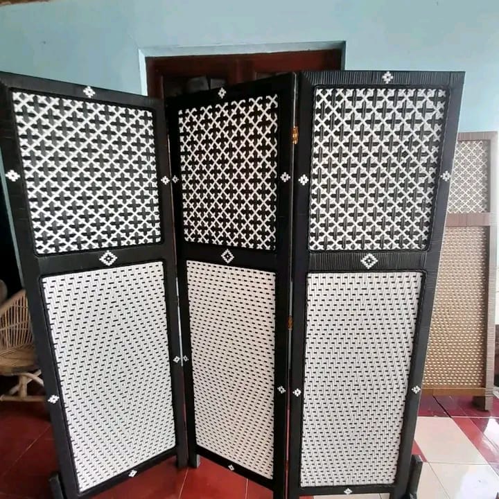 Sketsel ruangan rotan sintetis pembatas ruangan motif minimalis aestetik harga per 1 keping/pintu ukuran L50cm X T150cm