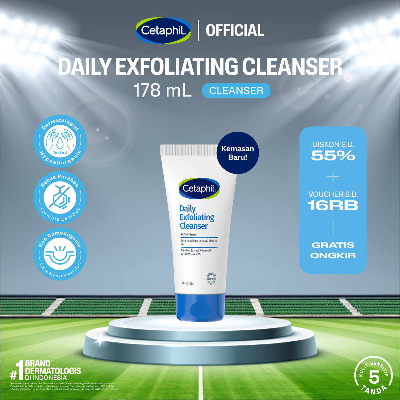 Cetaphil Daily Exfoliating Cleanser 178ml dengan Pro Vitamin B5 Vitamin E dan Ekstrak Bambu Pembe...