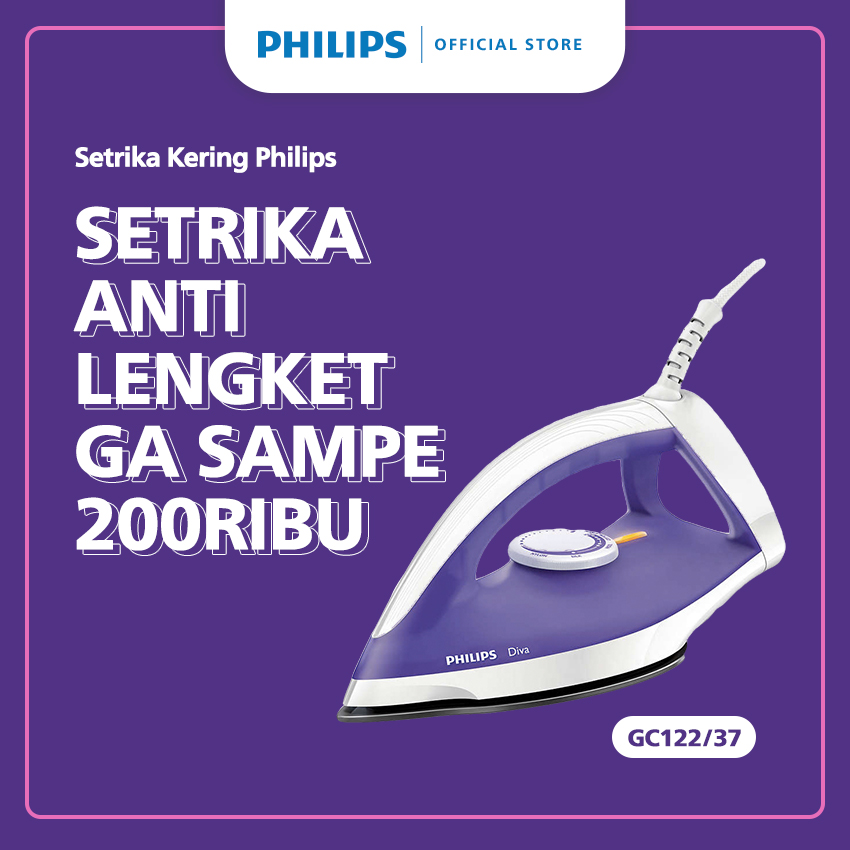[EXTRA DISKON 20K] Philips Setrika Kering Diva GC122/37 Ungu - Setrikaan promo murah Tapak Strika...