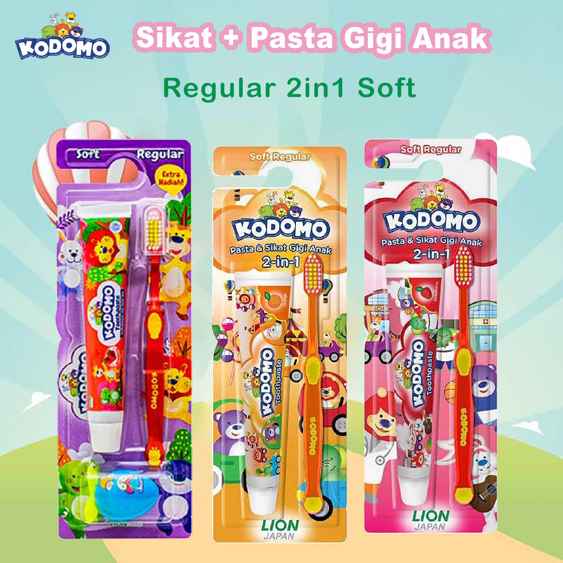 KODOMO PASTA GIGI & SIKAT GIGI 2 IN 1 SOFT ZIG-ZAG