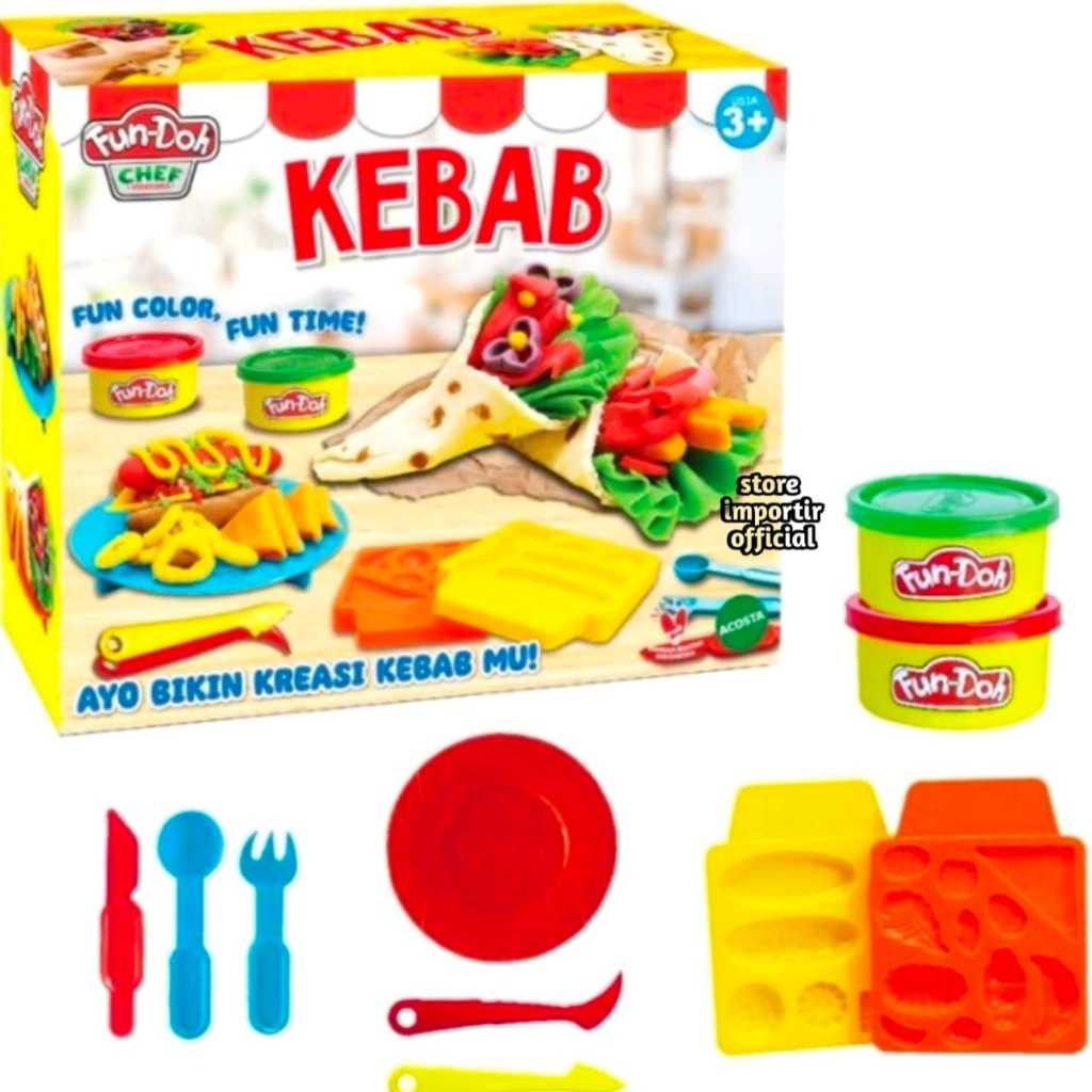 Mainan Edukasi Lilin Fun Doh Kebab Set Cetakan 28205 Murah | Mainan Anak Plastisin Set Cetakan Terbaru Kebab | Mainan Dough Lilin Edukasi Anak Fun Doh Set Cetakan Kemasan Kardus Mainan Edukasi Untuk Anak
