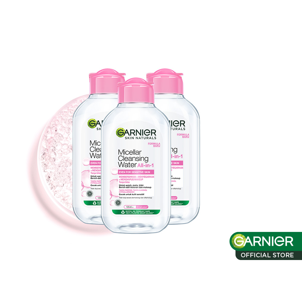 (PAKET HEMAT ISI 3) Garnier Micellar Cleansing Water Pink Skin Care - 125ml (Pembersih Wajah & Ma...