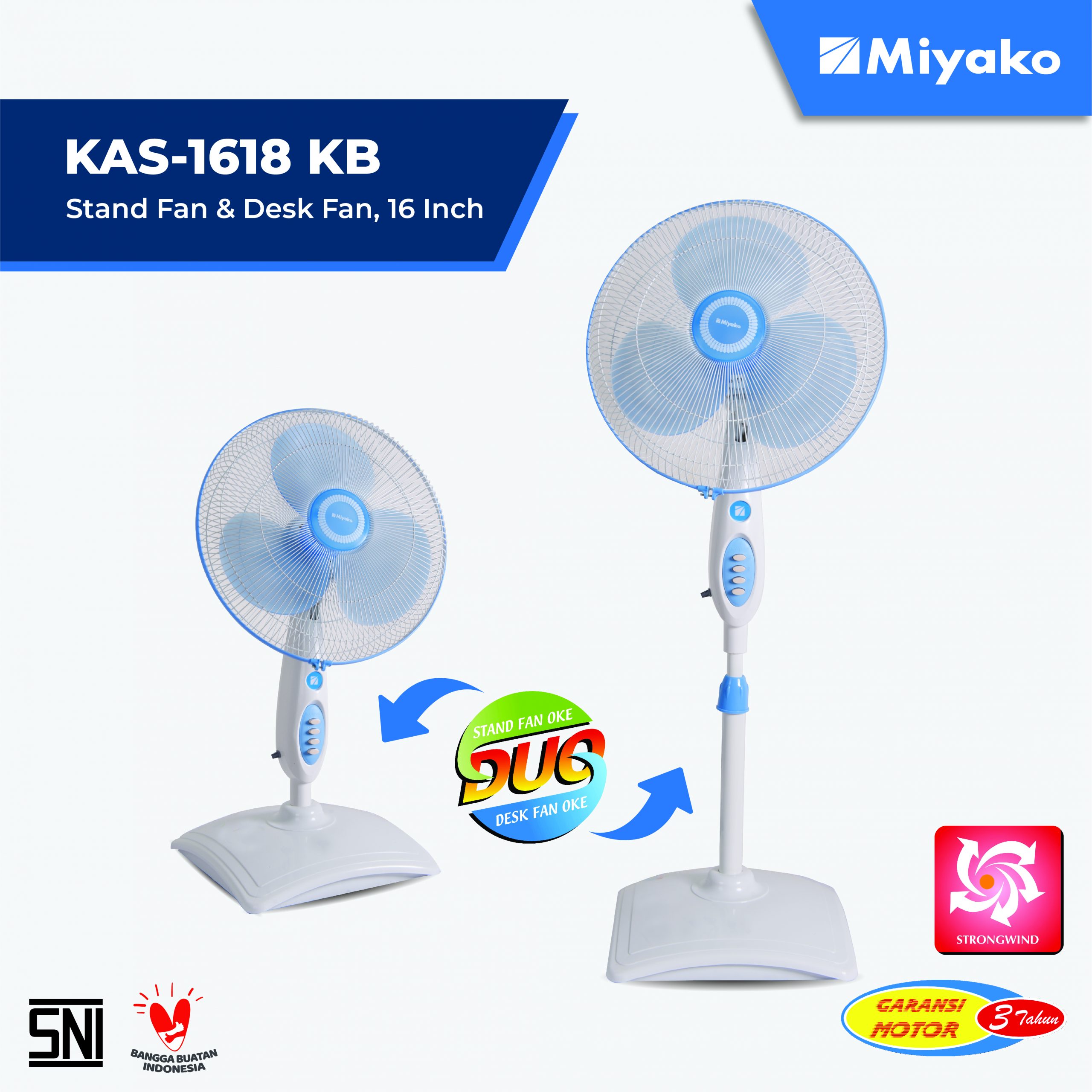 Miyako KAS-1618KB Kipas Angin Berdiri 50 W - Biru