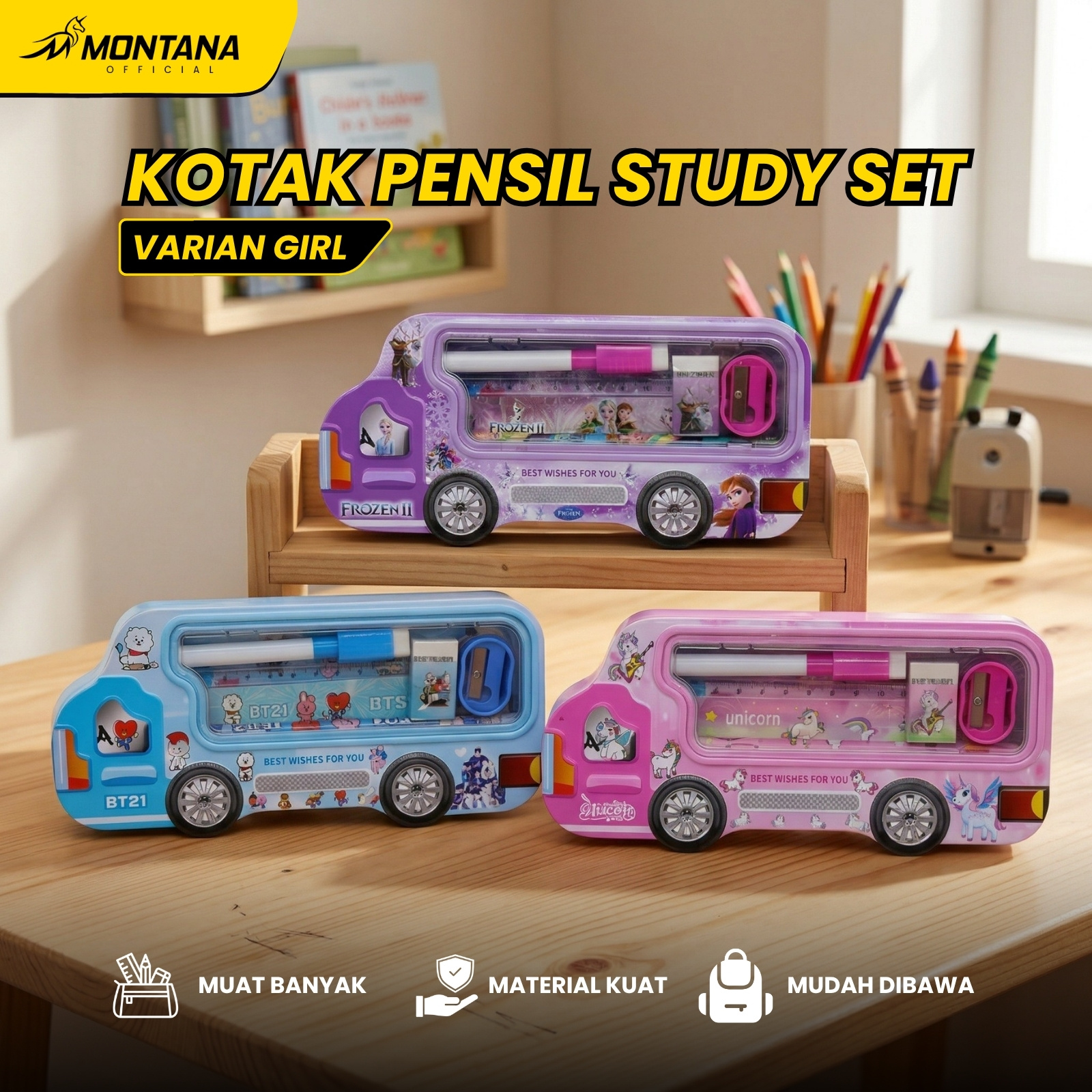 MONTANA Kotak Pensil 20x10x6 Cm Pencil Case Study Set Tempat Alat Tulis 3326