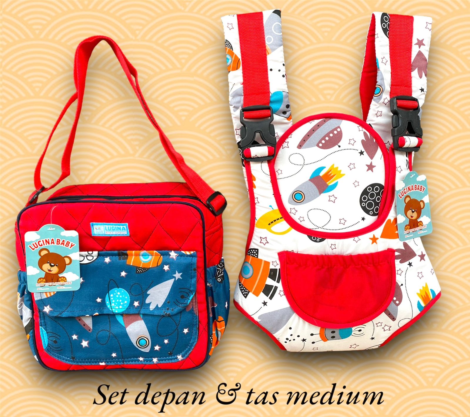 set gendongan depan dan tas medium perlengkapan bayi