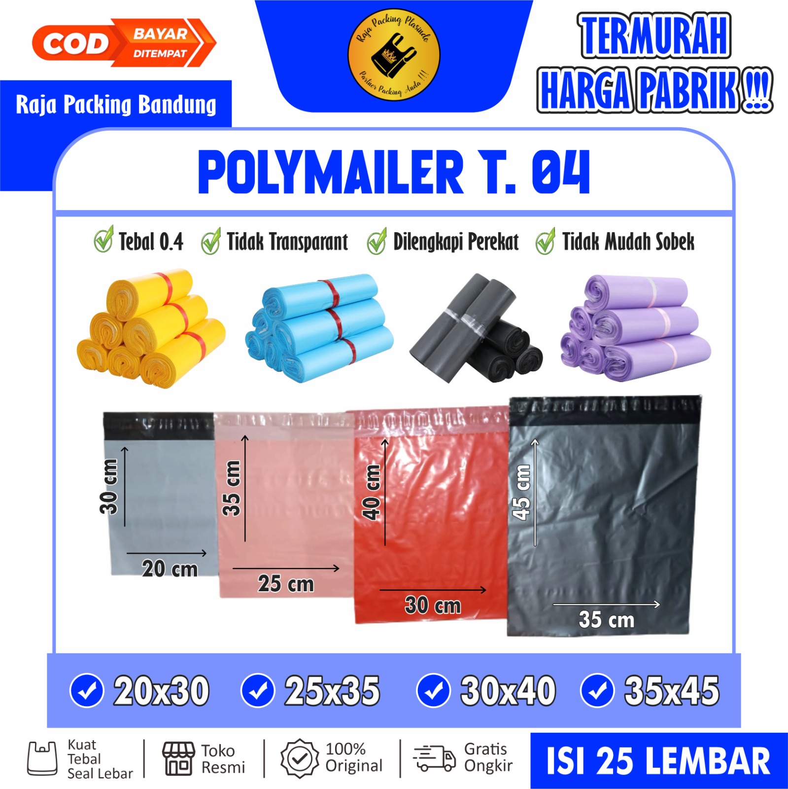(isi 25) Plastik Packing Polymailer( Ada Lem perekat) Tebal 04 UK. Uk 20x30 Uk 25x35 Uk 30x40 Uk 35x45 - Polymailer Packing Olshop