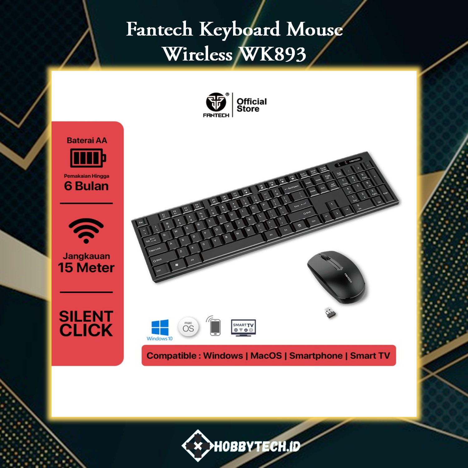 Fantech Keyboard Mouse Wireless TERMURAH WK893 SILENT CLICK