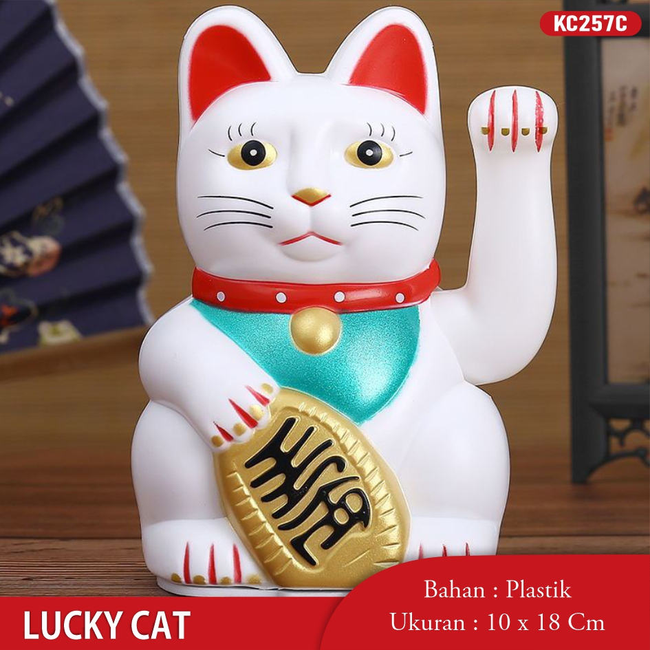 Pajangan Kucing Hoki Koin Emas Baterai Hiasan Patung Kucing Pemanggil Rejeki Lucky Cat Maneki Neko