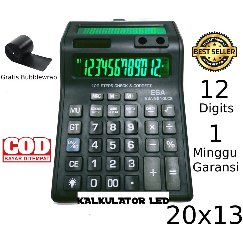 Kalkulator Digital LED 2 Layar 12 Digit ESA - Kalkulator Check / Calculator Dagang Besar / Kakulator