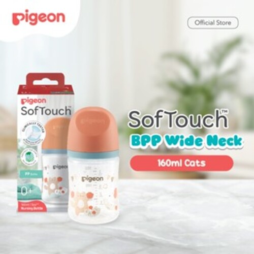 PIGEON Botol BPP Wide Neck 160ml w/SofTouch Nipple | Pilih Variasi | Botol Susu Bayi | Botol Susu Newborn | Ramah Lingkungan | Anti Kolik | Anti Kembung | Dot Seperti Payudara Ibu | Nipple Dot Lembut & Elastis | Nipple Dot Size SS